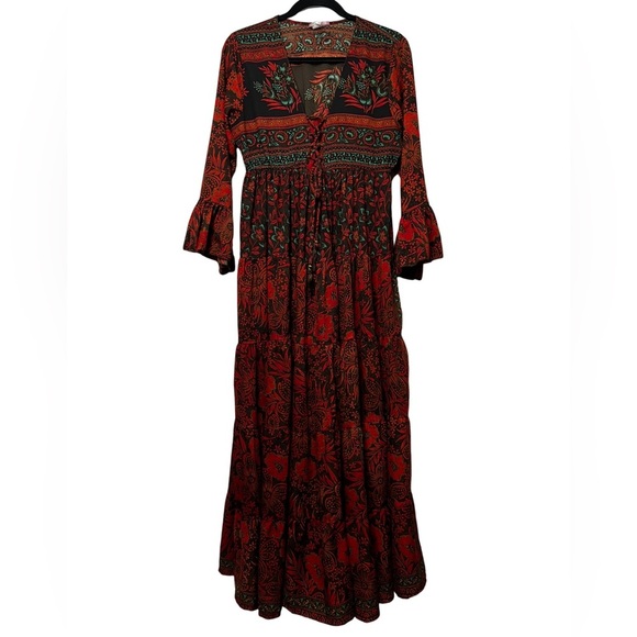 Anthropologie Boemo Boho Tiered Floral Dress Size Large Petite - Picture 1 of 9